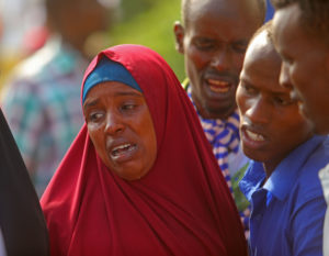 Family members crying in Madina  hospital in Mogadishu after her brother was were killed   by us forces and Somali military in lower shebbelle Regions on August 25, 2017