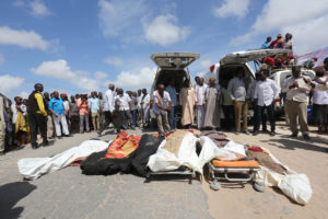 The dead  body of the farmers  who were killed   by us forces and Somali military in lower shebbelle Regions   Bariire village   lay on the ground  outside  Mogadishu  before the take to madina hospital  I Mogadishu   on August 25, 2017 Reuters/FEISAL OMAR